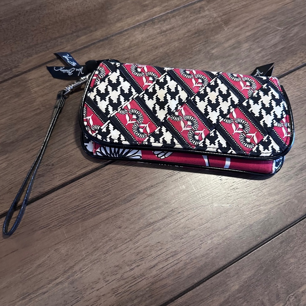 Vera Bradley Retired Deco Daisy & Houndstooth Wristlet Wallet w Checkbook Holder